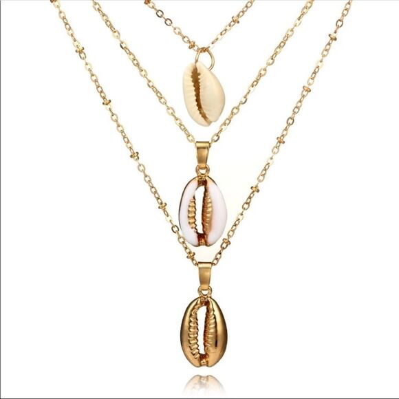 Marvelous Triple Layer Cowrie Shell Necklace (H3) - Picture 4 of 8